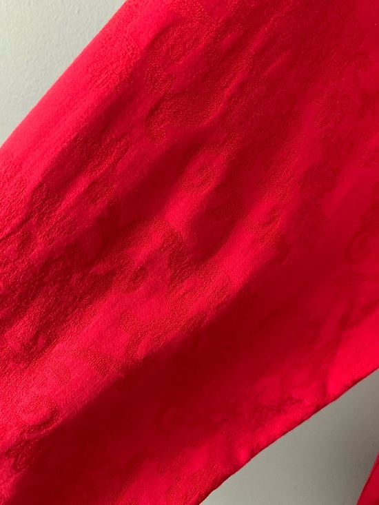 Chico's Vibrant Red Classic Button-Down Shirt with red on red floral design - Picture 5 of 7